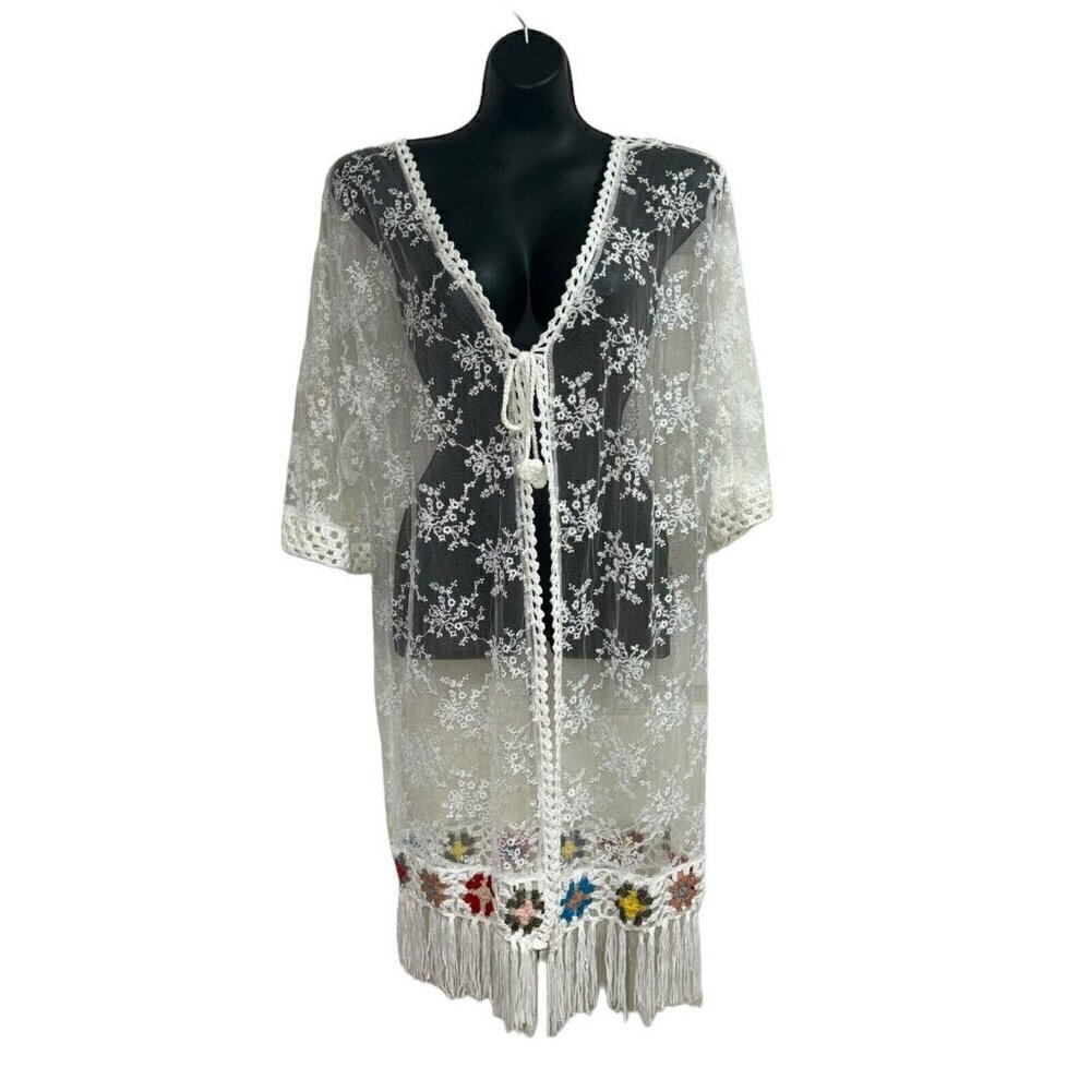 Somya Collection Women's M Medium Beach Coverup Duster Lace Crochet Cruise Wear